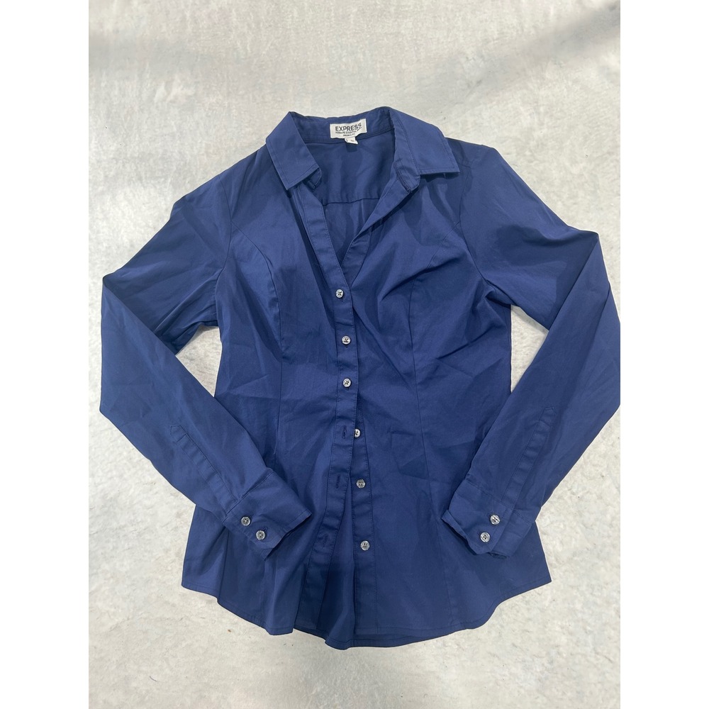 Express Ultimate Essential Shirt Navy Blue Button Down Original Fit XS TP